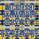 Custom Gold Royal-White Geometric Shapes Sports Sublimation Soccer Uniform Jersey