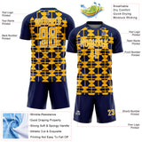 Custom Navy Gold-White Geometric Shapes Sports Sublimation Soccer Uniform Jersey