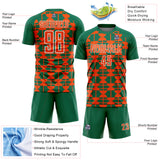 Custom Kelly Green Orange-White Geometric Shapes Sports Sublimation Soccer Uniform Jersey