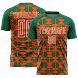 Custom Kelly Green Orange-White Geometric Shapes Sports Sublimation Soccer Uniform Jersey