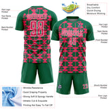 Custom Kelly Green Neon Pink-White Geometric Shapes Sports Sublimation Soccer Uniform Jersey