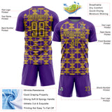 Custom Purple Old Gold-Black Geometric Shapes Sports Sublimation Soccer Uniform Jersey