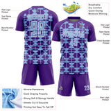 Custom Purple Light Blue-White Geometric Shapes Sports Sublimation Soccer Uniform Jersey