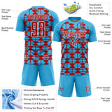 Custom Sky Blue Red-White Geometric Shapes Sports Sublimation Soccer Uniform Jersey