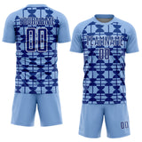 Custom Light Blue Royal-White Geometric Shapes Sports Sublimation Soccer Uniform Jersey