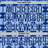 Custom Light Blue Royal-White Geometric Shapes Sports Sublimation Soccer Uniform Jersey