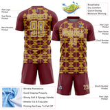 Custom Burgundy Old Gold-White Geometric Shapes Sports Sublimation Soccer Uniform Jersey