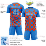 Custom Powder Blue Orange-White Geometric Shapes Sports Sublimation Soccer Uniform Jersey