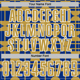 Custom Royal Old Gold-White Geometric Shapes Sports Sublimation Soccer Uniform Jersey