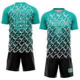 Custom Aqua Black-White Lightning Sports Sublimation Soccer Uniform Jersey