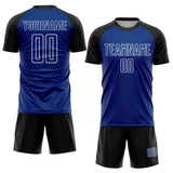 Custom Royal Black-White Wavy Lines Sports Sublimation Soccer Uniform Jersey