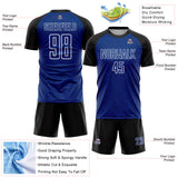 Custom Royal Black-White Wavy Lines Sports Sublimation Soccer Uniform Jersey