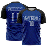 Custom Royal Black-White Wavy Lines Sports Sublimation Soccer Uniform Jersey