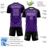 Custom Purple Black-White Wavy Lines Sports Sublimation Soccer Uniform Jersey