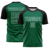 Custom Kelly Green Black-White Wavy Lines Sports Sublimation Soccer Uniform Jersey