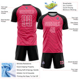 Custom Neon Pink Black-White Wavy Lines Sports Sublimation Soccer Uniform Jersey