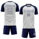Custom White Navy Wavy Lines Sports Sublimation Soccer Uniform Jersey