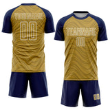 Custom Old Gold Navy-White Wavy Lines Sports Sublimation Soccer Uniform Jersey