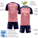 Custom Medium Pink Navy-White Wavy Lines Sports Sublimation Soccer Uniform Jersey