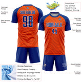 Custom Orange Royal-White Wavy Lines Sports Sublimation Soccer Uniform Jersey
