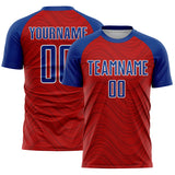 Custom Red Royal-White Wavy Lines Sports Sublimation Soccer Uniform Jersey