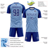 Custom Light Blue Royal-White Wavy Lines Sports Sublimation Soccer Uniform Jersey