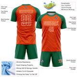 Custom Orange Kelly Green-White Wavy Lines Sports Sublimation Soccer Uniform Jersey