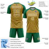 Custom Old Gold Kelly Green-White Wavy Lines Sports Sublimation Soccer Uniform Jersey