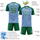 Custom Light Blue Kelly Green-White Wavy Lines Sports Sublimation Soccer Uniform Jersey