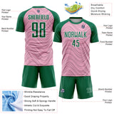 Custom Light Pink Kelly Green-White Wavy Lines Sports Sublimation Soccer Uniform Jersey