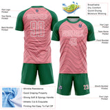 Custom Medium Pink Kelly Green-White Wavy Lines Sports Sublimation Soccer Uniform Jersey