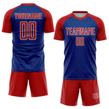 Custom Royal Red-White Wavy Lines Sports Sublimation Soccer Uniform Jersey