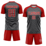 Custom Steel Gray Red-White Wavy Lines Sports Sublimation Soccer Uniform Jersey