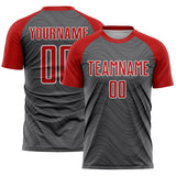 Custom Steel Gray Red-White Wavy Lines Sports Sublimation Soccer Uniform Jersey