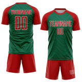 Custom Kelly Green Red-White Wavy Lines Sports Sublimation Soccer Uniform Jersey