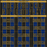 Custom Black Royal-Old Gold Pinstripe Line Sports Sublimation Soccer Uniform Jersey