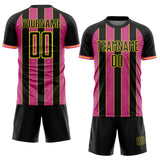 Custom Black Pink-Light Yellow Pinstripe Line Sports Sublimation Soccer Uniform Jersey