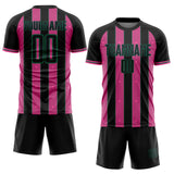 Custom Black Pink-Kelly Green Pinstripe Line Sports Sublimation Soccer Uniform Jersey