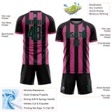 Custom Black Pink-Kelly Green Pinstripe Line Sports Sublimation Soccer Uniform Jersey