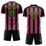Custom Black Pink-Neon Green Pinstripe Line Sports Sublimation Soccer Uniform Jersey