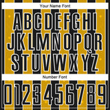 Custom Black Gold-White Pinstripe Line Sports Sublimation Soccer Uniform Jersey