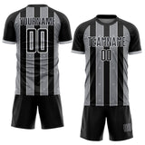 Custom Black Gray-White Pinstripe Line Sports Sublimation Soccer Uniform Jersey