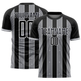 Custom Black Gray-White Pinstripe Line Sports Sublimation Soccer Uniform Jersey