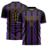Custom Black Purple-Old Gold Pinstripe Line Sports Sublimation Soccer Uniform Jersey