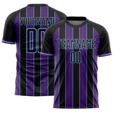 Custom Black Purple-Light Blue Pinstripe Line Sports Sublimation Soccer Uniform Jersey