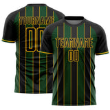 Custom Black Green-Gold Pinstripe Line Sports Sublimation Soccer Uniform Jersey