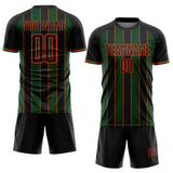 Custom Black Green-Orange Pinstripe Line Sports Sublimation Soccer Uniform Jersey