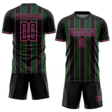 Custom Black Green-Pink Pinstripe Line Sports Sublimation Soccer Uniform Jersey