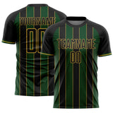 Custom Black Green-Old Gold Pinstripe Line Sports Sublimation Soccer Uniform Jersey