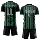 Custom Black Kelly Green-White Pinstripe Line Sports Sublimation Soccer Uniform Jersey